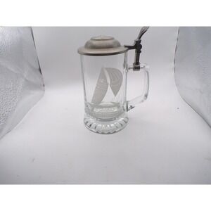 Old Spice Glass Beer Stein Mug America's Cup 12 Meter Racing Sloop Anchor Lid
